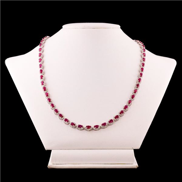16.16 ctw BURMESE Ruby and 6.69 ctw Diamond Platinum Necklace (GIA CERTIFIED)