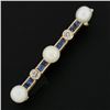 Image 7 : Antique 14k Rosy Yellow Gold 5mm Pearl, Sapphire & .10 ctw Diamond Bar Pin Brooc
