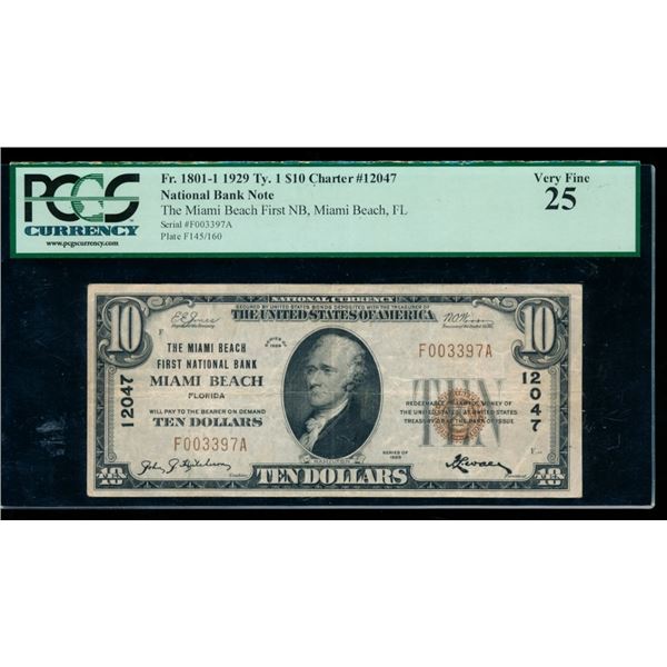 1929 $10 Miami Beach FL National PCGS 25