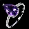Image 2 : Simple and Beautiful Amethyst Ring in 14k White Gold-Plated 925 Sterling Silver Size 6