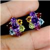 Image 2 : Cute Multiple Gemstone (Citrine, Topaz, Amethyst, Garnet, Peridot) Earrings in 14k White Gold-Plated