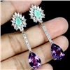 Image 2 : Stunning Emerald and Amethyst Earrings in 14k White Gold-Plated 925 Sterling Silver