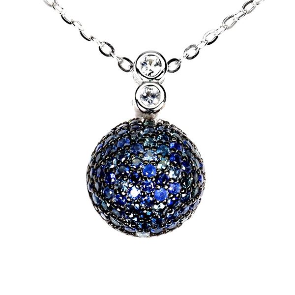 Stunning Round Diamond Cut Blue Sapphire and White Topaz Necklace in 2-Tone Black Rhodium and White
