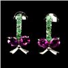 Image 1 : Emelad and Rhodolite Garnet Earrings in 14k White Gold-Plated 925 Sterling Silver