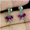 Image 2 : Emelad and Rhodolite Garnet Earrings in 14k White Gold-Plated 925 Sterling Silver