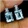 Image 2 : Octagon Cut Sky Blue Topaz Earrings in 14k White Gold-Plated 925 Sterling Silver