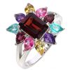 Image 2 : Multiple Gemstone (Amethyst, Citrine, Paraiba Blue Topaz, Pink Topaz) with Big Mozambique Garnet Rin
