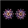 Image 1 : Multiple Gemstone (Amethyst, Citrine, Rhodolite Garnet) Earrings in 14k White Gold-Plated 925 Sterli