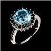 Image 2 : 7 mm Round Cut Sky Blue Topaz and Black Spinel Ring in 14k White Gold-Plated 925 Sterling Silver â[x