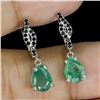 Image 2 : Pear Cut Emerald and Black Spinel Earrings in 14k White Gold-Plated 925 Sterling Silver
