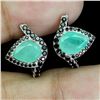 Image 2 : Pear Cut Emerald and Black Spinel Earrings in 14k White Gold-Plated 925 Sterling Silver