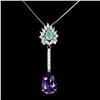 Image 1 : Emerald and Amethyst Necklace in 14k White Gold-Plated 925 Sterling Silver â€“ 18