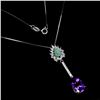 Image 2 : Emerald and Amethyst Necklace in 14k White Gold-Plated 925 Sterling Silver â€“ 18