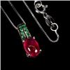 Image 2 : Ruby and Green CZ Necklace in 14k White Gold-Plated 925 Sterling Silver â€“ 18 inc