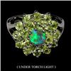 Image 1 : High Play of Color opal and Peridot Ring in 14k White Gold-Plated 925 Sterling Silver â€[x=