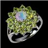 Image 2 : High Play of Color opal and Peridot Ring in 14k White Gold-Plated 925 Sterling Silver â€[x=