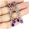 Image 2 : Amethyst and Rhodolite Garnet earrings in 14k White Gold-Plated 925 Sterling Silver