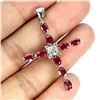 Image 2 : Ruby Cross Pendant in 14k White Gold-Plated 925 Sterling Silver