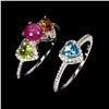 Image 2 : 2 Multiple Gemstone (Ruby, Peridot, Citrine, Swiss Blue Topaz) Rings in 14k White Gold-Plated 925 St