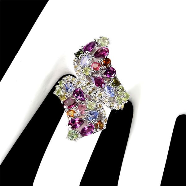 Multiple Gemstone (sapphire, Rhodolite Garnet, Peridot, Tanzanite, Tourmaline) Ring in 14k White Gol