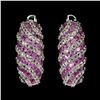 Image 1 : Round Diamond Cut Pink Sapphire and White Topaz Earrings in 14k White Gold-Plated 925 Sterling Silve