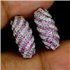 Image 2 : Round Diamond Cut Pink Sapphire and White Topaz Earrings in 14k White Gold-Plated 925 Sterling Silve