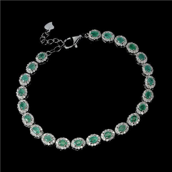 Oval Cut Emerald Bracelet in 14k White Gold-Plated 925 Sterling Silver â€“ 7.5 inc