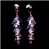 Image 1 : Marquise Cut Amethyst and Rhodolite Garnet earrings in 14k White Gold-Plated 925 Sterling Silver