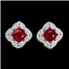Image 1 : Cushion Cut Ruby Earrings in 14k White Gold-Plated 925 Sterling Silver