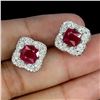 Image 2 : Cushion Cut Ruby Earrings in 14k White Gold-Plated 925 Sterling Silver