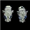 Image 1 : Marquise Cut Tazanite and Sapphire Tiger Earrings in 14k White Gold-Plated 925 Sterling Silver
