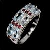 Image 2 : Sky Blue Topaz and Rhodolite Garnet Ring in 14k White Gold-Plated 925 Sterling Silver - Size 9