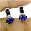 Image 2 : Dark Blue Sapphire and Valuable Black Spinel Earrings in 14k White Gold-Plated 925 Sterling Silver