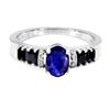 Image 1 : Dark Blue Sapphire and Valuable Black Spinel Ring in 14k White Gold-Plated 925 Sterling Silver - Siz