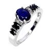 Image 2 : Dark Blue Sapphire and Valuable Black Spinel Ring in 14k White Gold-Plated 925 Sterling Silver - Siz