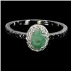 Image 1 : Classic Oval Cut Emerald Ring in 14k White Gold-Plated 925 Sterling Silver - Size 9.5