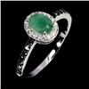 Image 2 : Classic Oval Cut Emerald Ring in 14k White Gold-Plated 925 Sterling Silver - Size 9.5