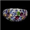 Image 1 : Multiple Gemstones (Rhodolite garnet, Chrome Diopside, Sapphire, Tanzanite) Ring in 14k White Gold-P