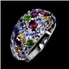 Image 2 : Multiple Gemstones (Rhodolite garnet, Chrome Diopside, Sapphire, Tanzanite) Ring in 14k White Gold-P