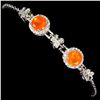 Image 1 : Orange Fire Opal Bracelet in 14k White Gold-Plated 925 Sterling Silver - 7 inches long