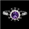 Image 1 : Amethyst and Black Spinel Ring in 14k White Gold-Plated 925 Sterling Silver - Size 8