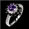 Image 2 : Amethyst and Black Spinel Ring in 14k White Gold-Plated 925 Sterling Silver - Size 8