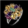Image 2 : Multiple Gemstones (Emerald, Citrine, Amethyst, Rhodolite Garnet) Ring in 14k White Gold-Plated 925