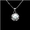 Image 1 : 9 mm Round Pearl Necklace in 14k White Gold-Plated 925 Sterling Silver - 18 inches long
