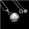 Image 2 : 9 mm Round Pearl Necklace in 14k White Gold-Plated 925 Sterling Silver - 18 inches long