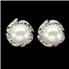 Image 1 : 9 mm Round Pearl Earrings in 14k White Gold-Plated 925 Sterling Silver
