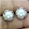 Image 2 : 9 mm Round Pearl Earrings in 14k White Gold-Plated 925 Sterling Silver