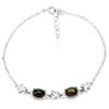 Image 2 : Oval Cabochon Black opal Bracelet in 14k White Gold-Plated 925 Sterling Silver - 8 inches long