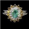 Image 1 : Amazing Emerald and Sapphire Ring in 14k White Gold-Plated 925 Sterling Silver - Size 9