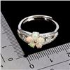 Image 2 : Gorgeous High Play of Colour Black Opal Flower Ring in 14k White Gold-Plated 925 Sterling Silver - S